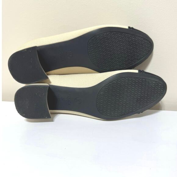 Chic Black and Cream Block Heels - Picture 8 of 9